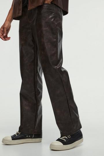 Relaxed Washed Pu Trousers chocolate