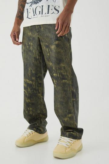 Relaxed Washed Pu Trousers dark green