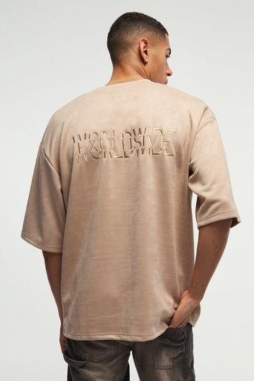 Oversized Geborduurd Nep Suède T-Shirt Met Halve Mouwen stone