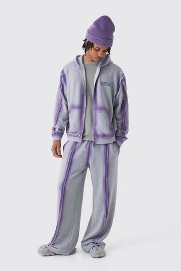 Oversized Boxy Zip Through Loopback Hoodie And Wide Jogger Tracksuit grey