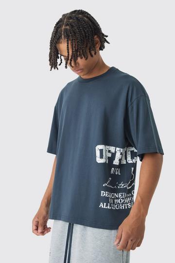 Navy Oversized Boxy Heavyweight Offcl Print T-shirt