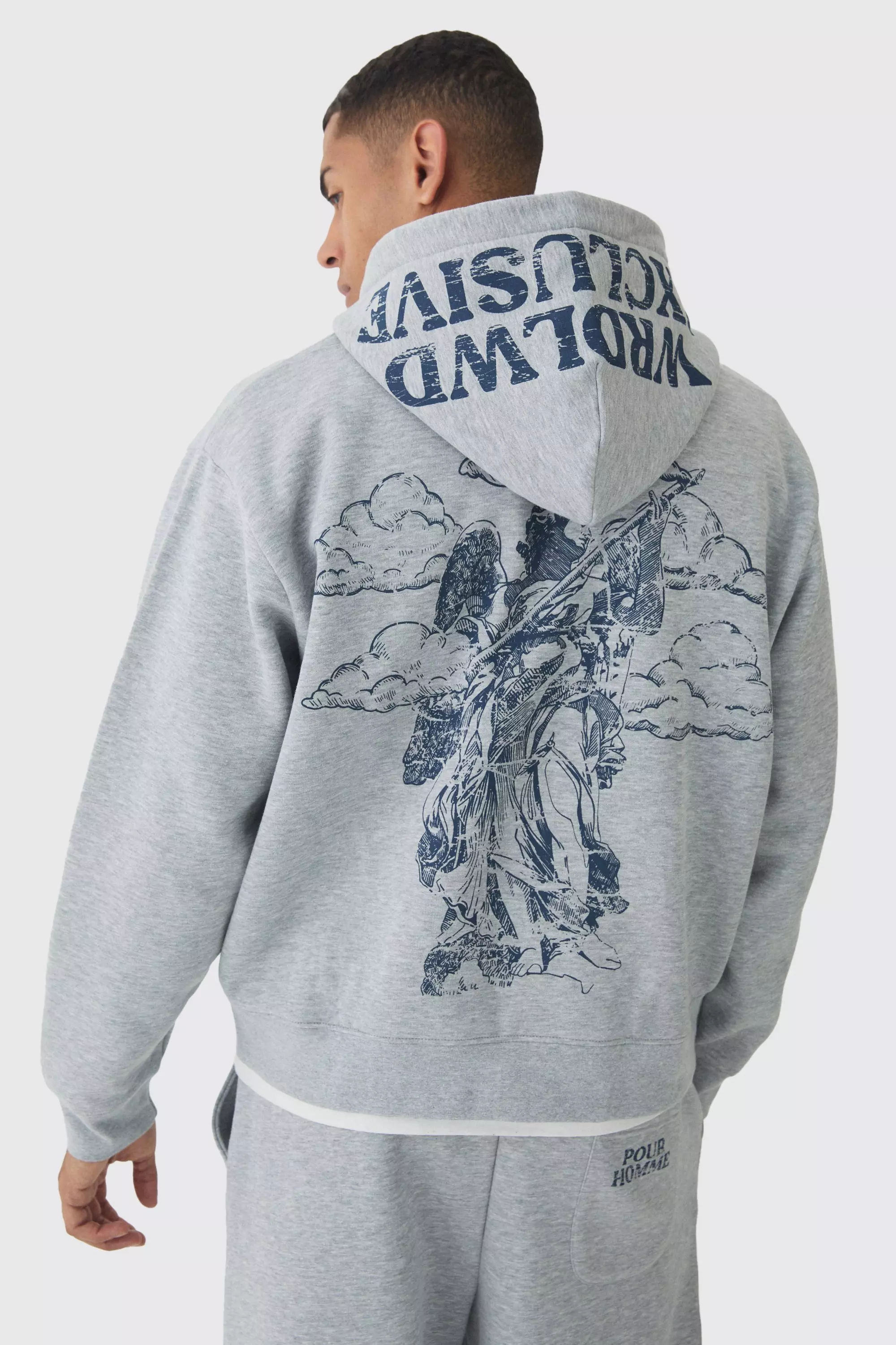 Grey marl Oversized Boxy Offcl Print Zip Through Hoodie alternative image