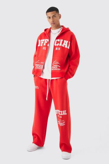 Red Oversized Boxy Official Print Tracksuit