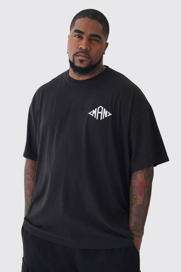 Plus Oversized Man Diamond Embroidered T-shirt In Black black