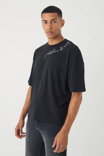 Oversized Boxy Embroidered Slogan T-shirt black