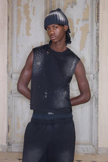 Regular Fit Premium Washed Rhinestone Heavyweight Tank In Black black