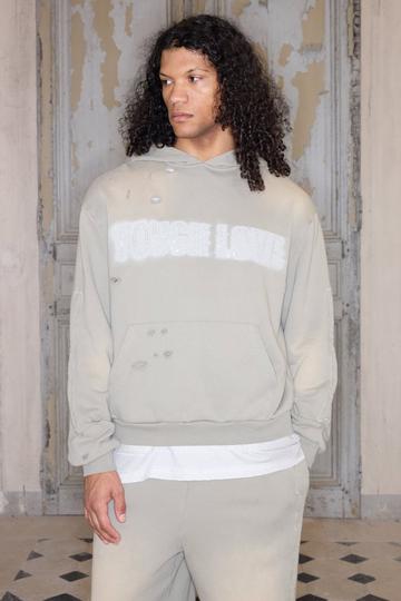 Beige Premium Oversized Boxy Rhinestone Washed Hoodie In Stone