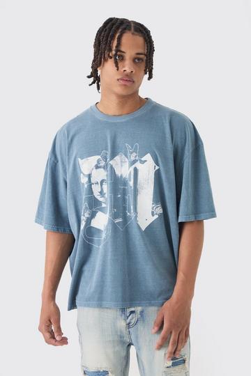 Navy Oversized Boxy Extended Neck Mona Lisa M T-shirt