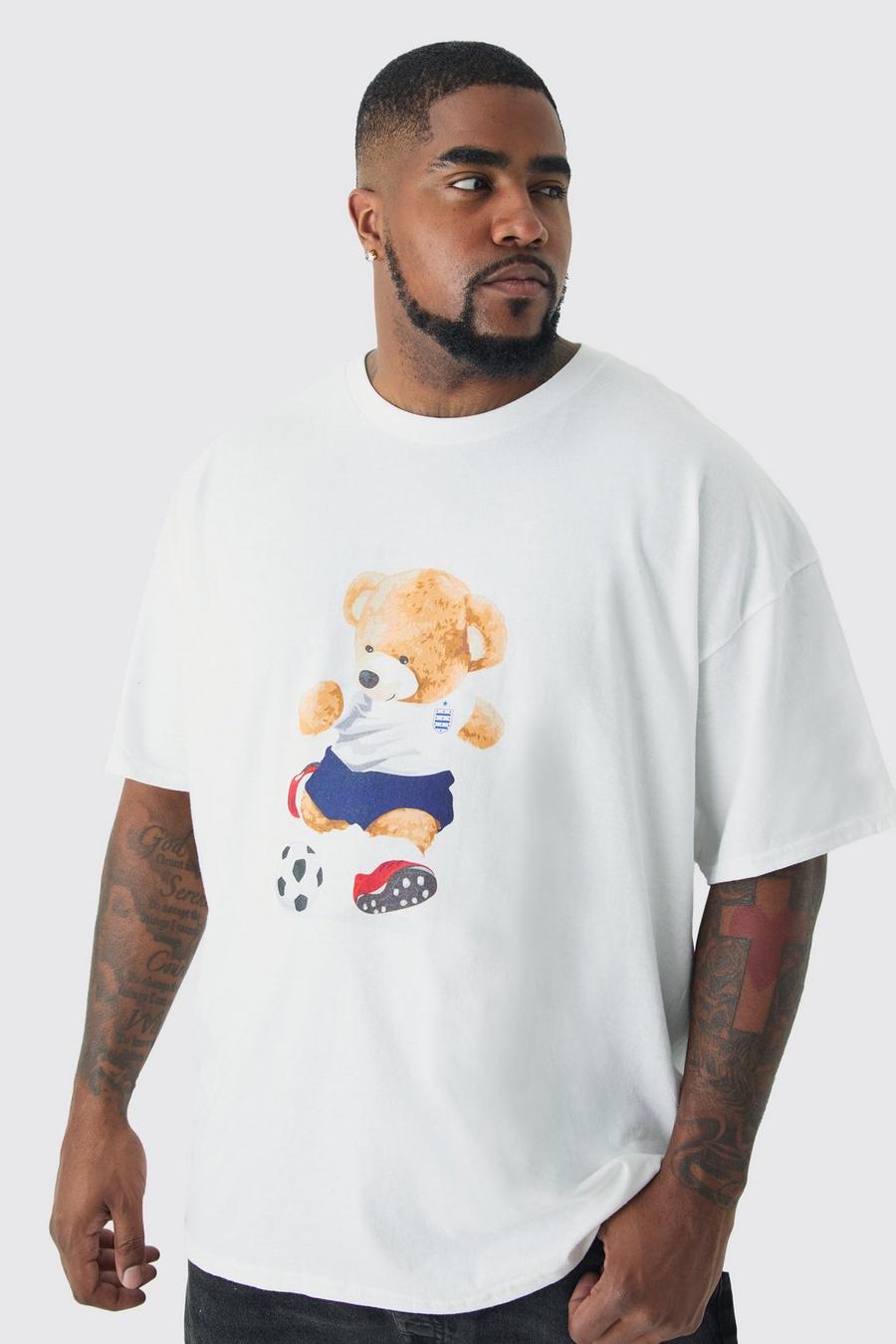White Plus Oversized England Teddy Bear Football T-shirt image number 1