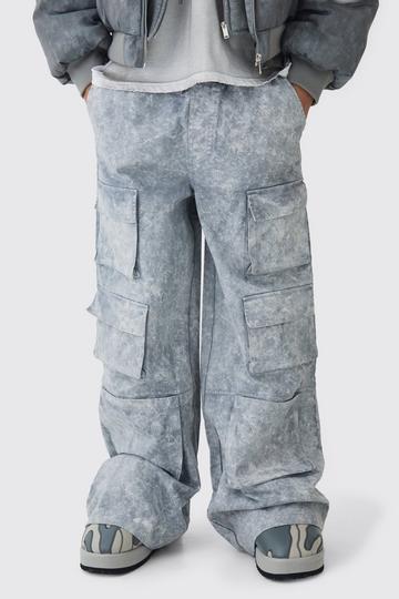 Dikke Gebleekte Extreem Baggy Cargo Broek Met Elastische Taille light grey