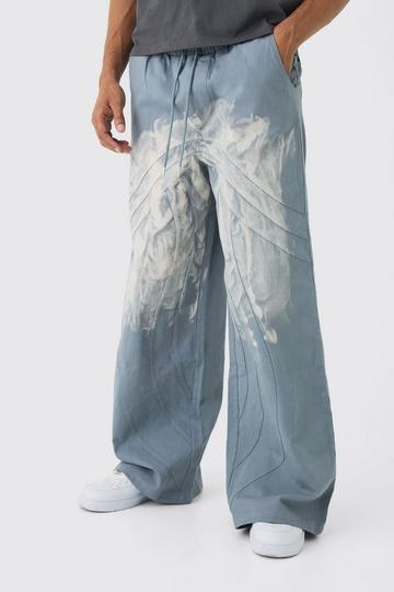 Blue Elasticated Waist Extreme Baggy Heavyweight Washed Trousers