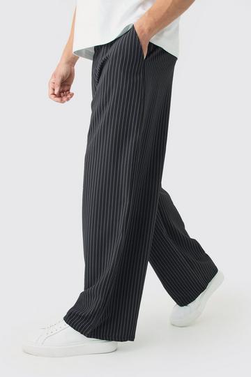 Elasticated Waist Baggy Pinstripe Pants black