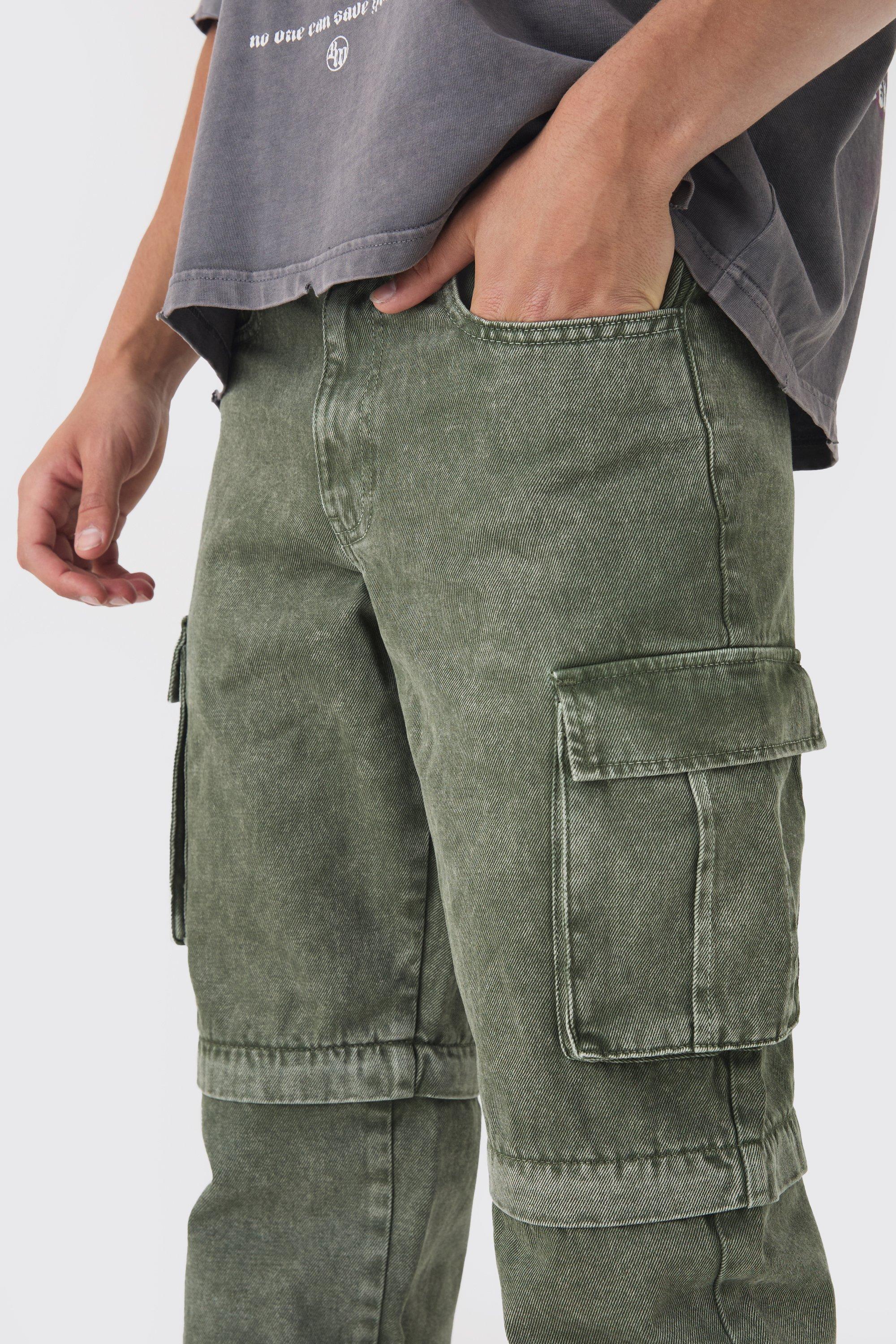 Relaxed Acid Wash Zip Off Twill Cargo Trousers boohoo