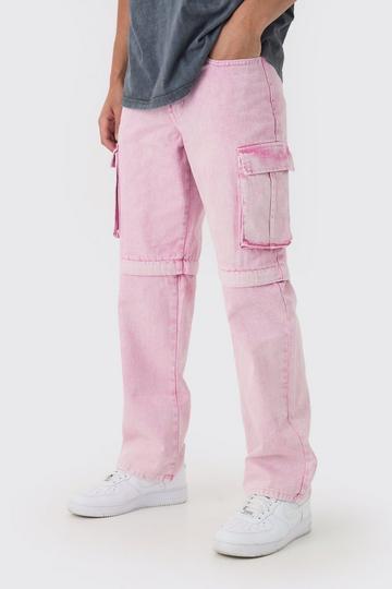 Relaxed Acid Wash Zip Off Twill Cargo Trousers light pink