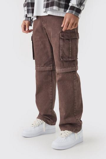 Relaxed Acid Wash Zip Off Twill Cargo Trousers chocolate