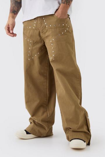 Baggy Fit Rigid Star Studded Jeans khaki