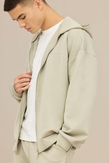 Stone Beige Oversized Scuba Zip Though Hoodie