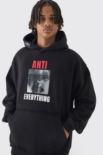 Extreme Oversized Distressed Puff Print Hoodie black