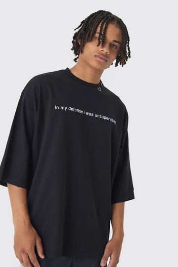 Extreme Heavyweight Oversized Metal Trim Slogan T-Shirt black