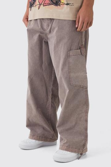 Elasticated Waist Extreme Baggy Oil Wash Cargo Trousers taupe