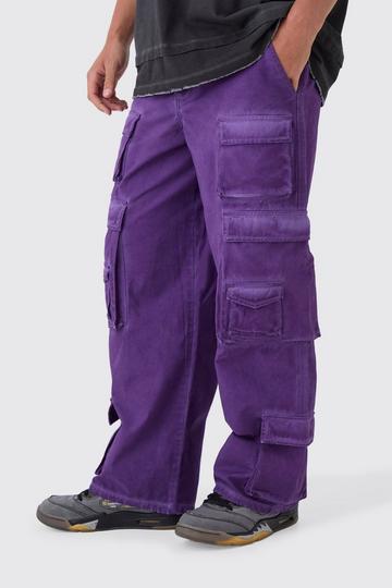 Fixed Waist Baggy Oil Wash Cargo Trousers purple