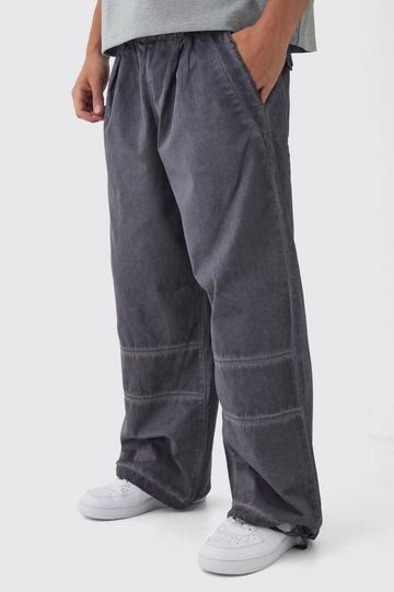 Charcoal Grey Elasticated Waist Parachute Oil Wash Trousers