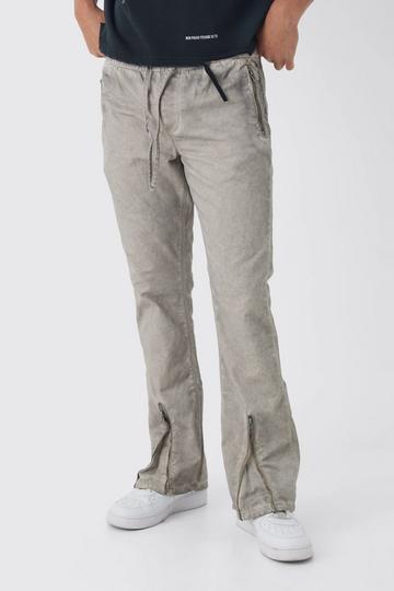 Elasticated Waist Slim Flare Oil Wash Zip Hem Trousers stone