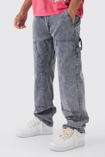 Charcoal Grey Fixed Waist Relaxed Oil Wash Carpenter Trousers