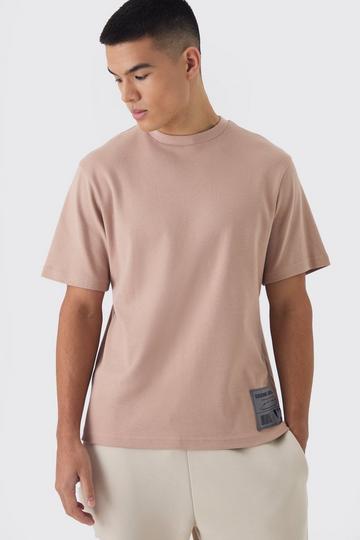 Verweven Regular Fit T-Shirt Met Geborduurd Label stone