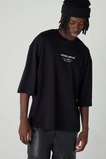 Oversized Interlock Geborduurd T-Shirt Met Korte Mouwen En Tekst black