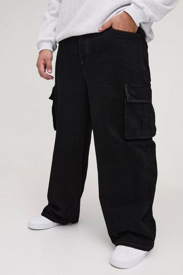 Black Plus Relaxed Rigid Cargo Jeans