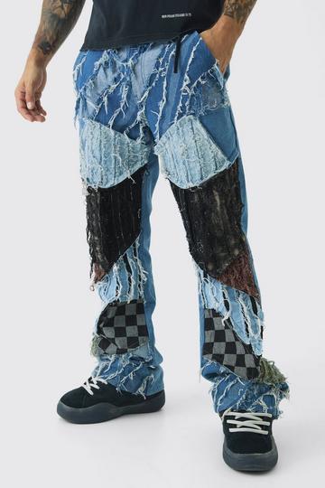 Relaxed Rigid Flare Distressed Patchwork Jeans multi