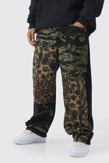 Baggy Camo & Leopard Patchwork Twill Trousers multi