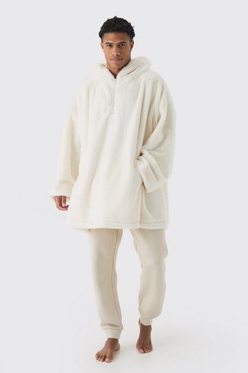 Extreem Oversized Fleece Hoodie Met Rits beige