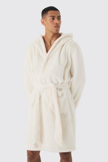 Heavyweight Hooded Fleece Robe beige