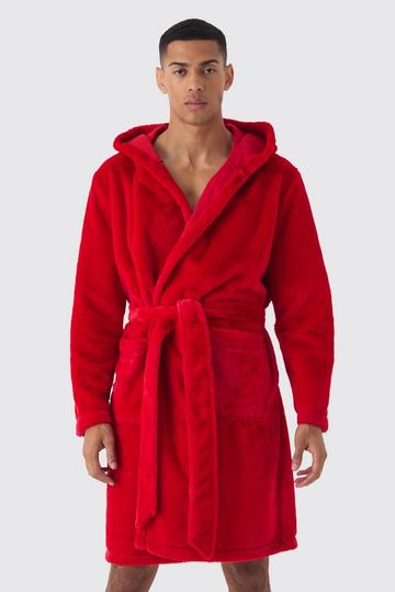 Dikke Fleece Badjas Met Capuchon red