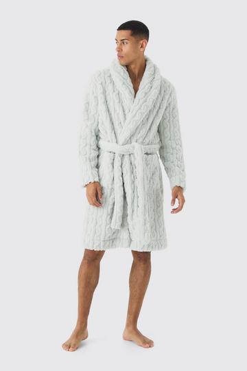 Heavyweight Cable Knit Fleece Robe grey