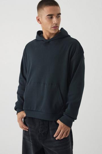 Black Oversized Boxy Heavy Ribbed Hoodie