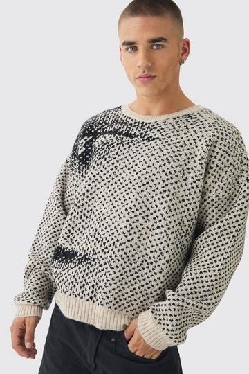 Oversized Boxy Brushed Face All Over Jacquard Jumper ecru