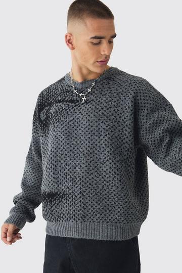 Oversized Boxy Brushed Face All Over Jacquard Jumper charcoal