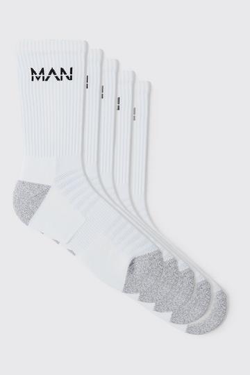 Man Active Cushioned Training Crew 5 pack Socks white