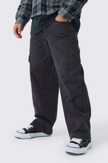 Charcoal Grey Baggy Twill Overdye Carpenter Cargo Trousers