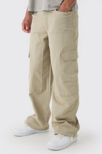 Stone Beige Baggy Twill Overdye Carpenter Cargo Trousers