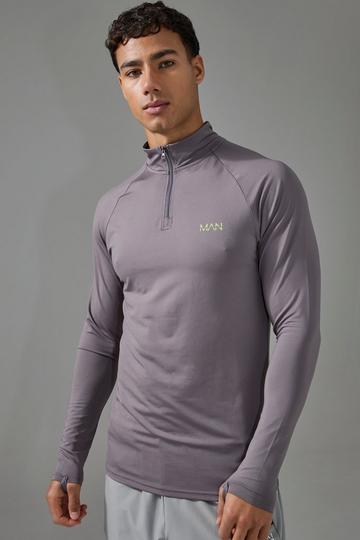 Man Active Muscle Fit 1/4 Zip Neon Logo charcoal