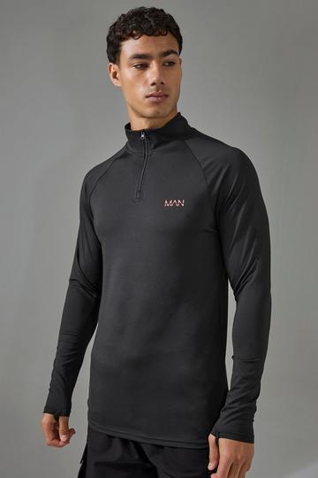 Man Active Muscle Fit 1/4 Zip Neon Logo black