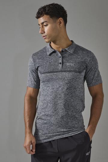 Man Active Muscle Fit Seamless Marl Golf Polo charcoal