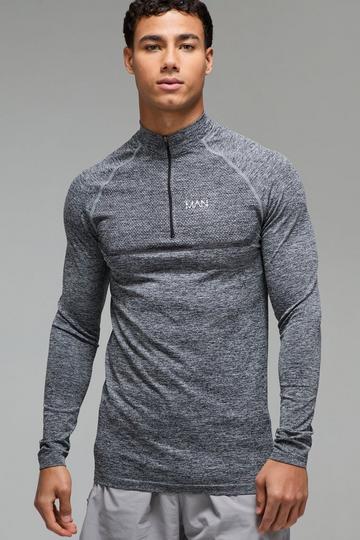 Man Active Muscle Fit Seamless Marl 1/4 Zip black