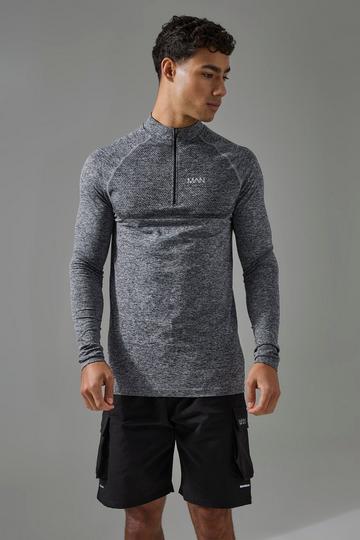 Man Active Muscle Fit Seamless Marl 1/4 Zip charcoal