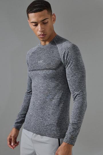 Man Active Muscle Fit Seamless Marl Long Sleeve T-shirt charcoal