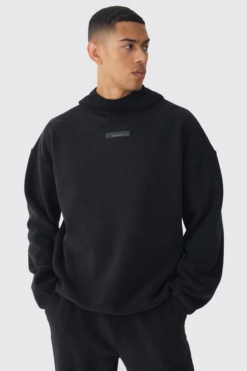 Oversized Polar fleece Funnel Neck Hoodie black